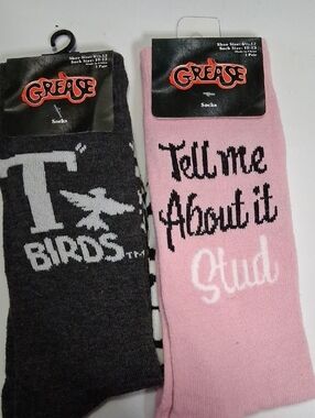 Grease Movie Novelty Socks Set T-Birds Pink Ladies NWT